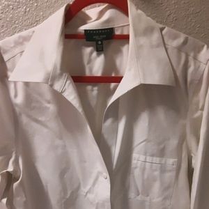 White fitted long sleeve blouse